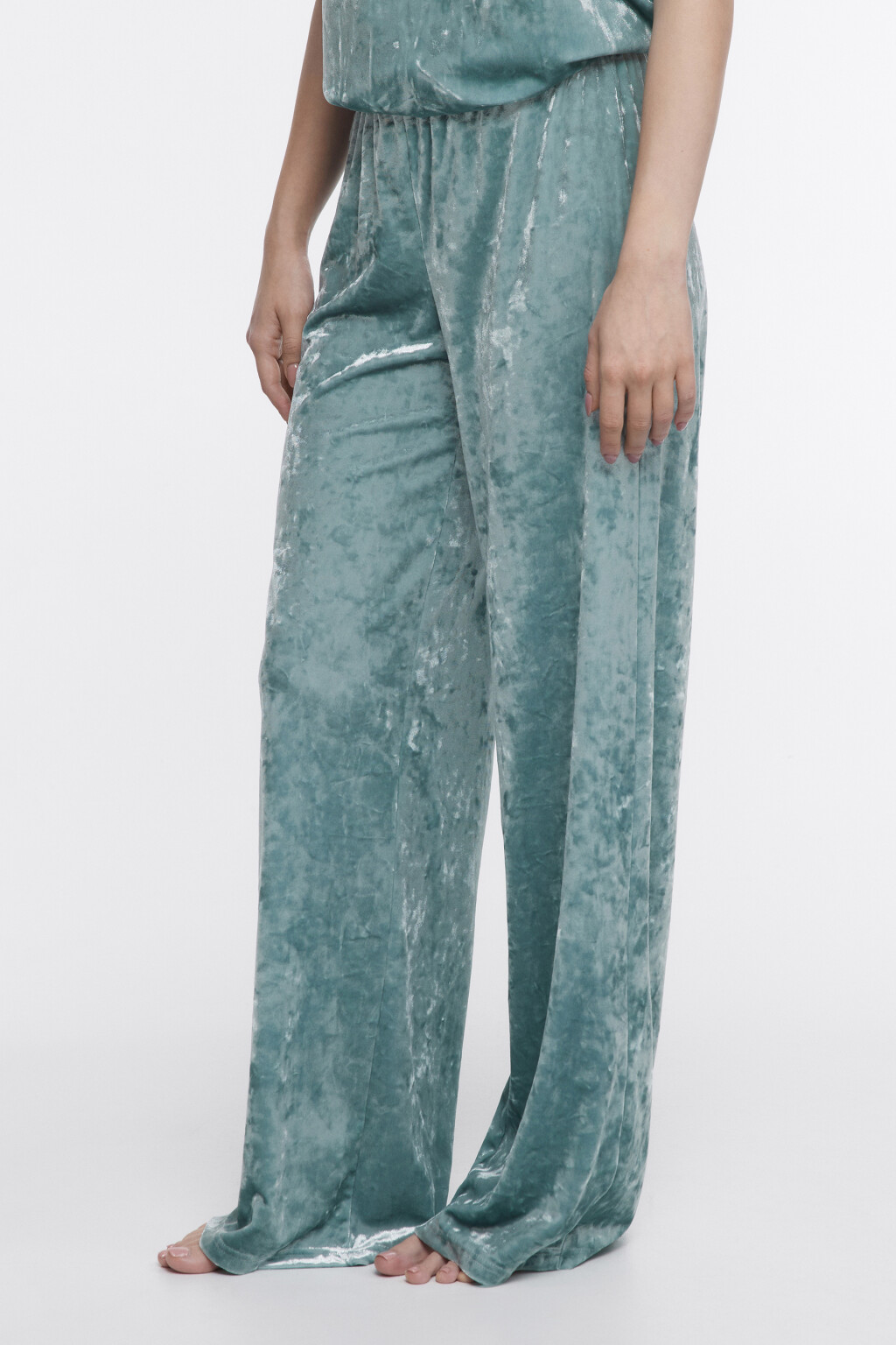 Брюки домашние широкие из бархатной ткани - цвет голубой - 2