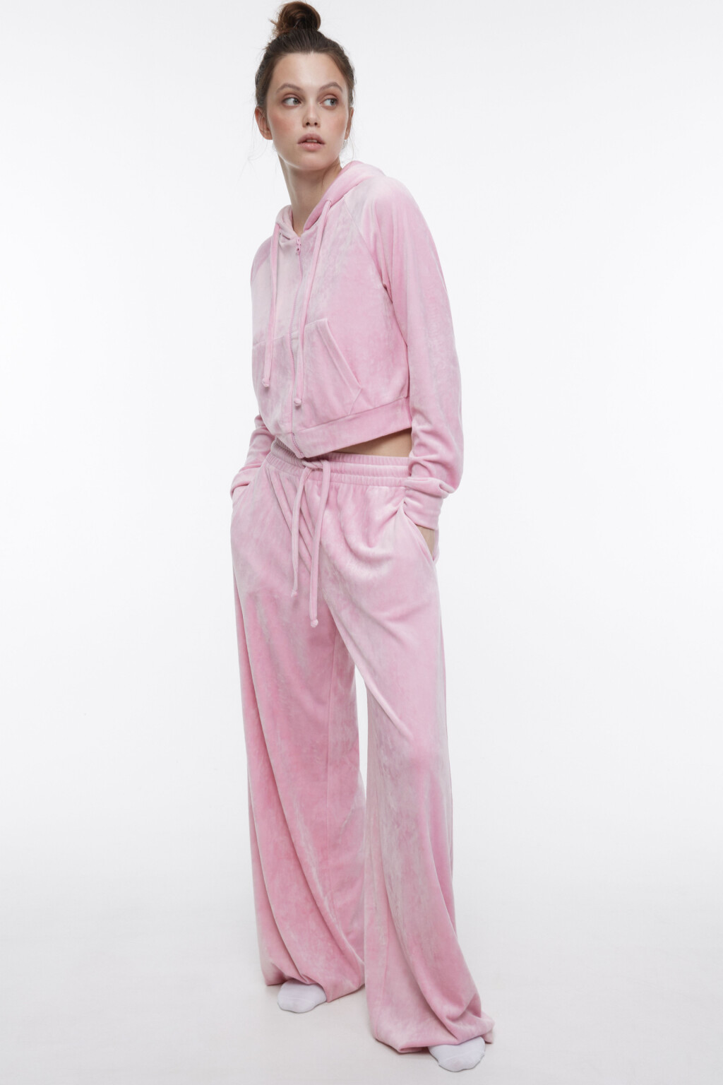 Брюки широкие домашние из плюшевой ткани - цвет розовый - 1