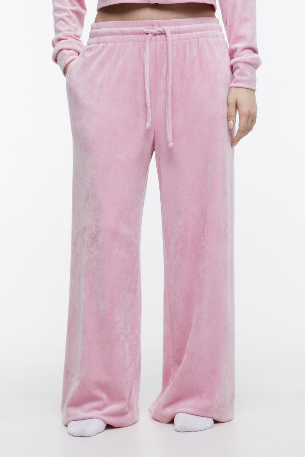 Брюки широкие домашние из плюшевой ткани - цвет розовый - 2