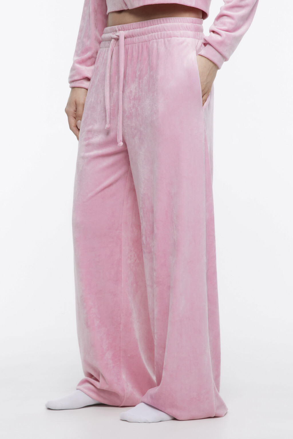 Брюки широкие домашние из плюшевой ткани - цвет розовый - 3