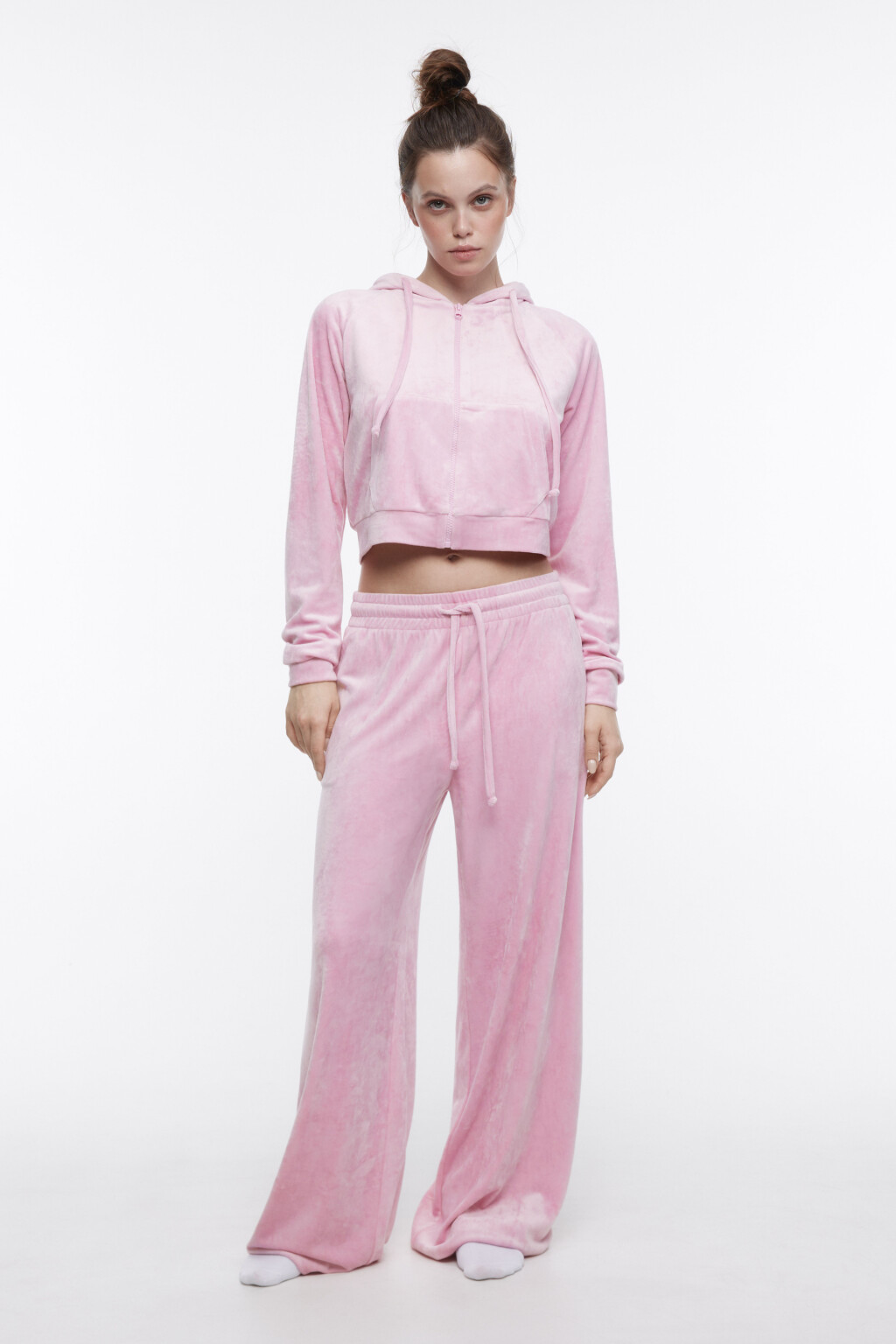 Брюки широкие домашние из плюшевой ткани - цвет розовый - 5