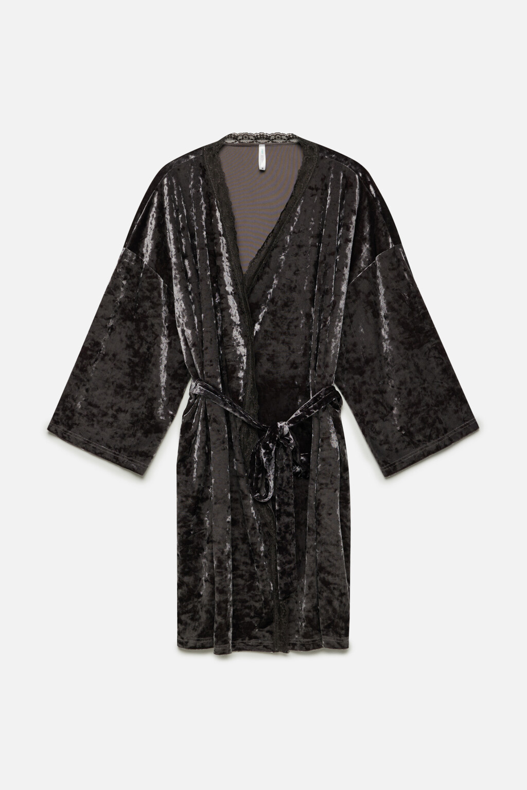 Халат домашний бархатный с кружевом - цвет серый - 7