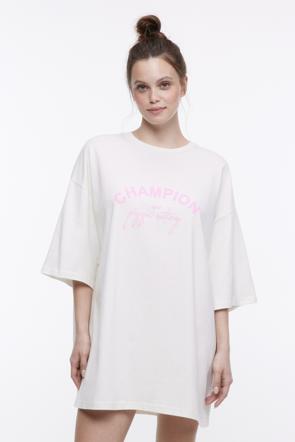 Платье-футболка домашнее с принтом - цвет белый - 2