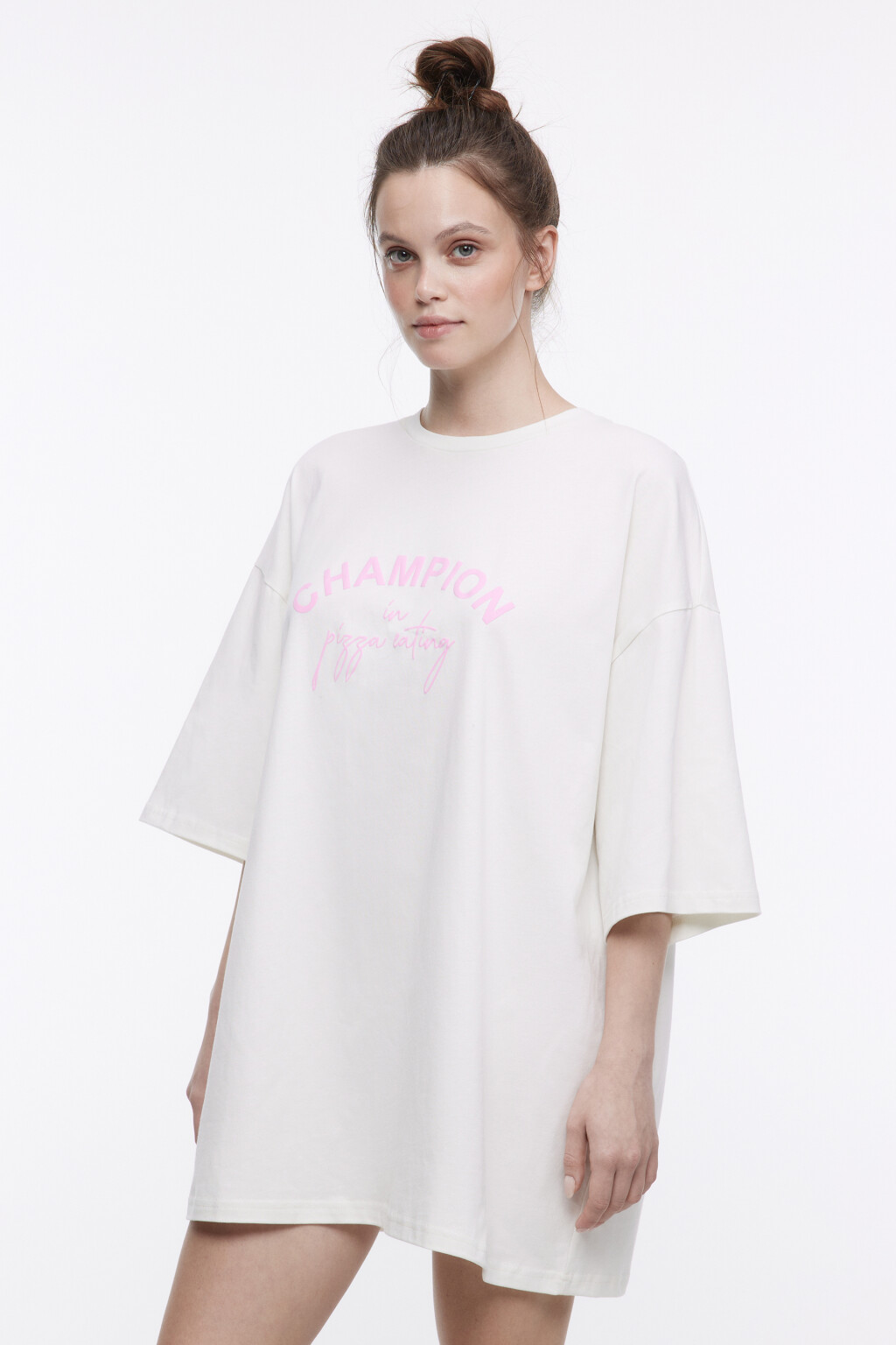 Платье-футболка домашнее с принтом - цвет белый - 3