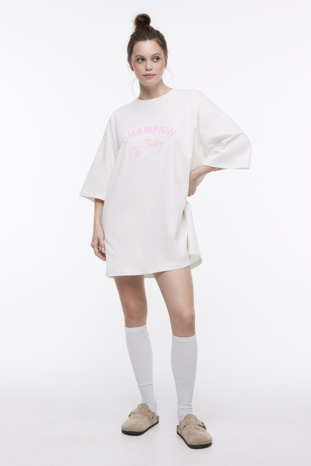 Платье-футболка домашнее с принтом - цвет белый - 5