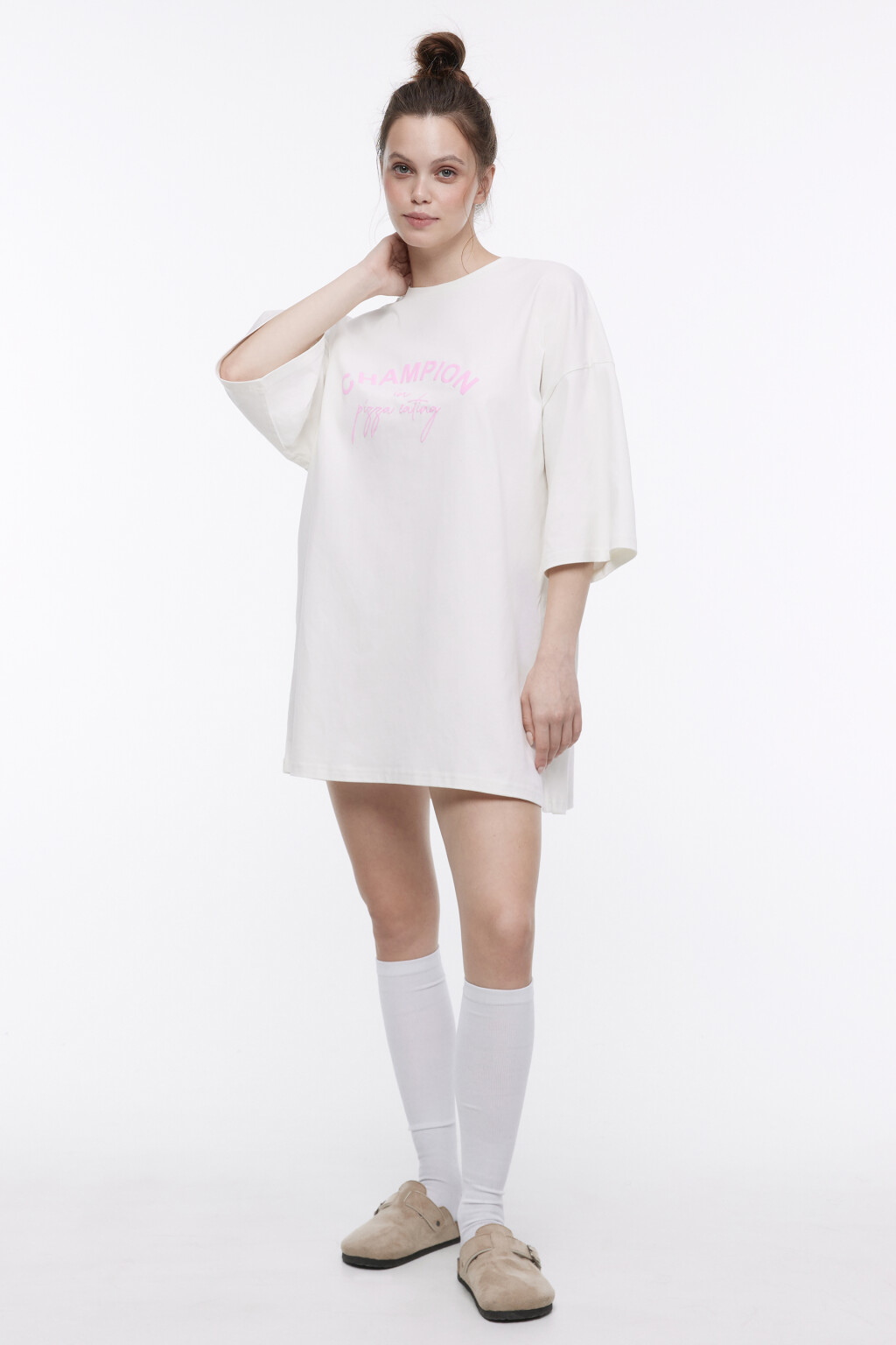 Платье-футболка домашнее с принтом - цвет белый - 6