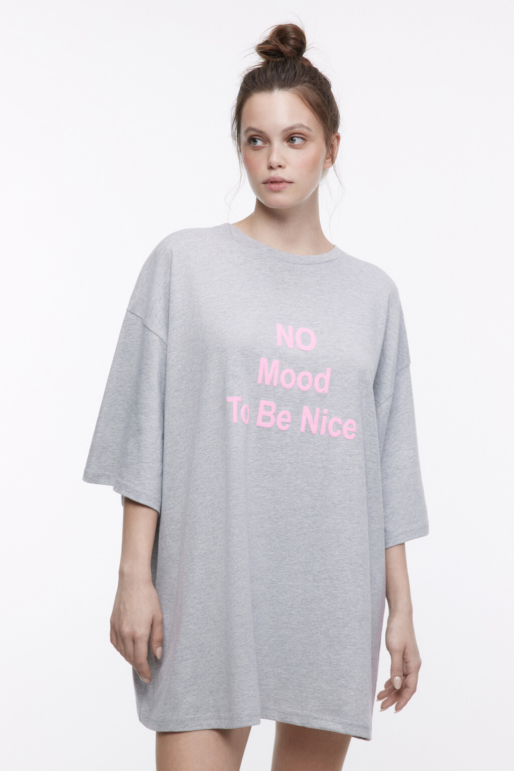 Платье-футболка домашнее с принтом - цвет серый - 2