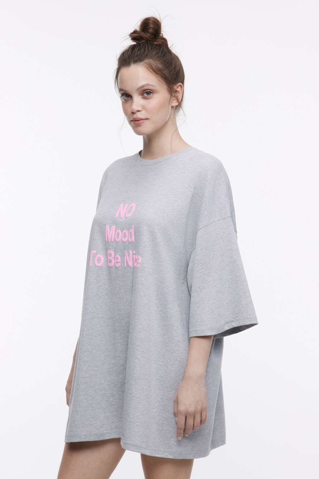 Платье-футболка домашнее с принтом - цвет серый - 3