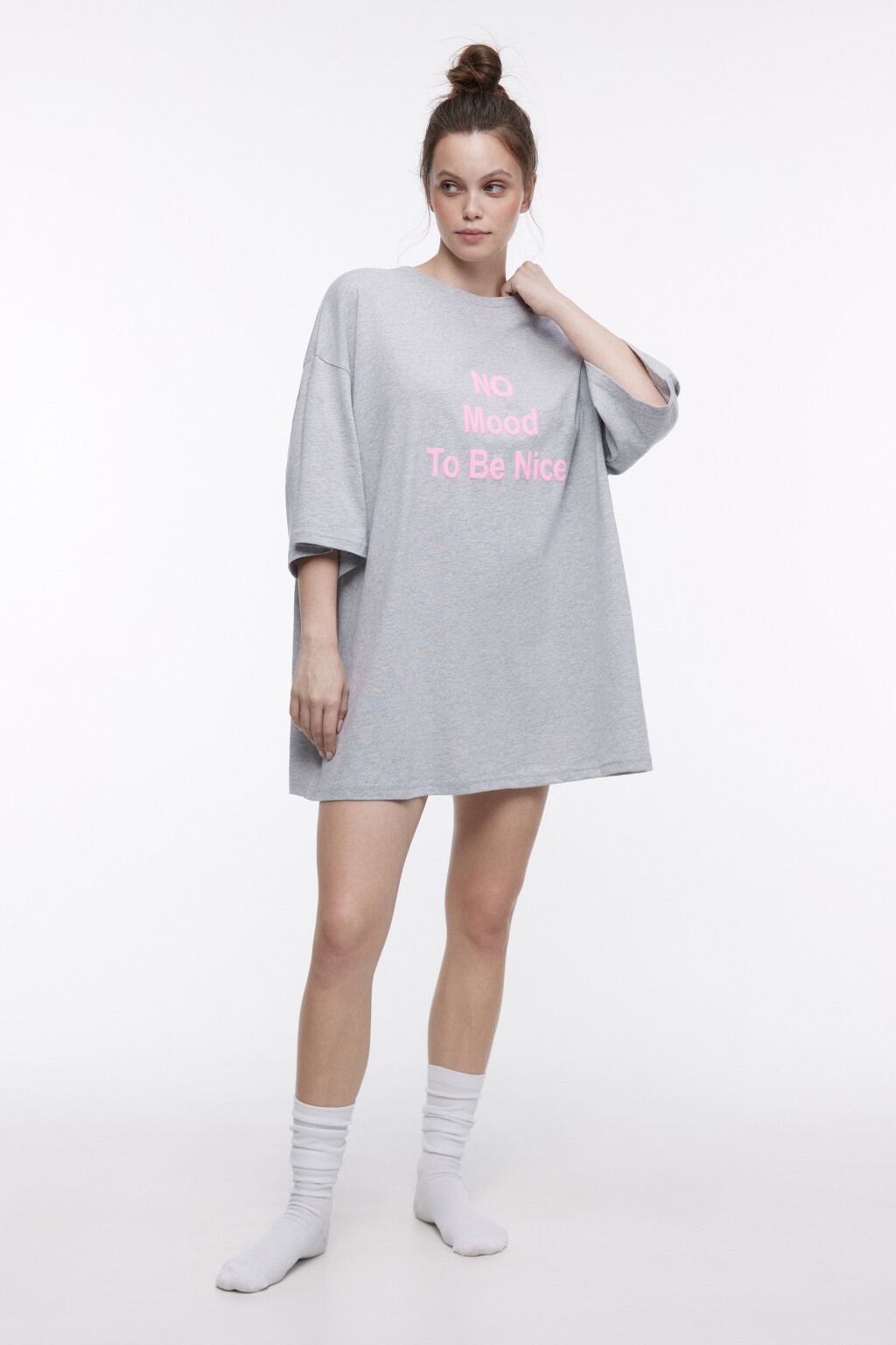 Платье-футболка домашнее с принтом - цвет серый - 5