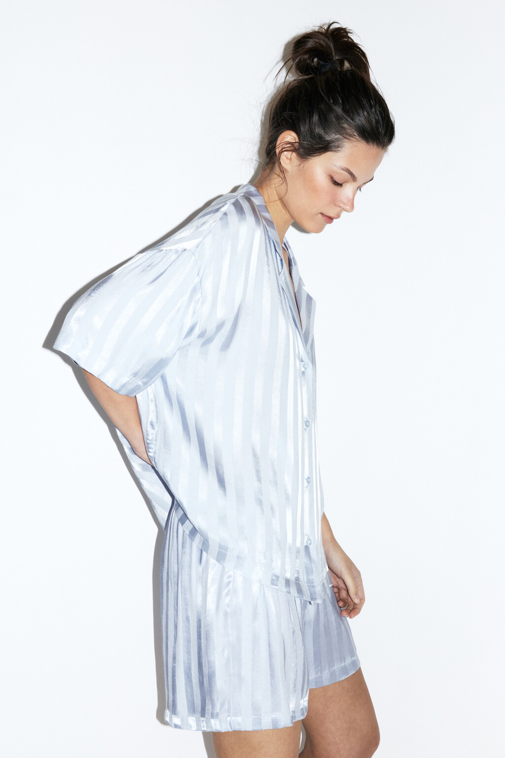 Блузка-рубашка домашняя из вискозы - цвет голубой - 3