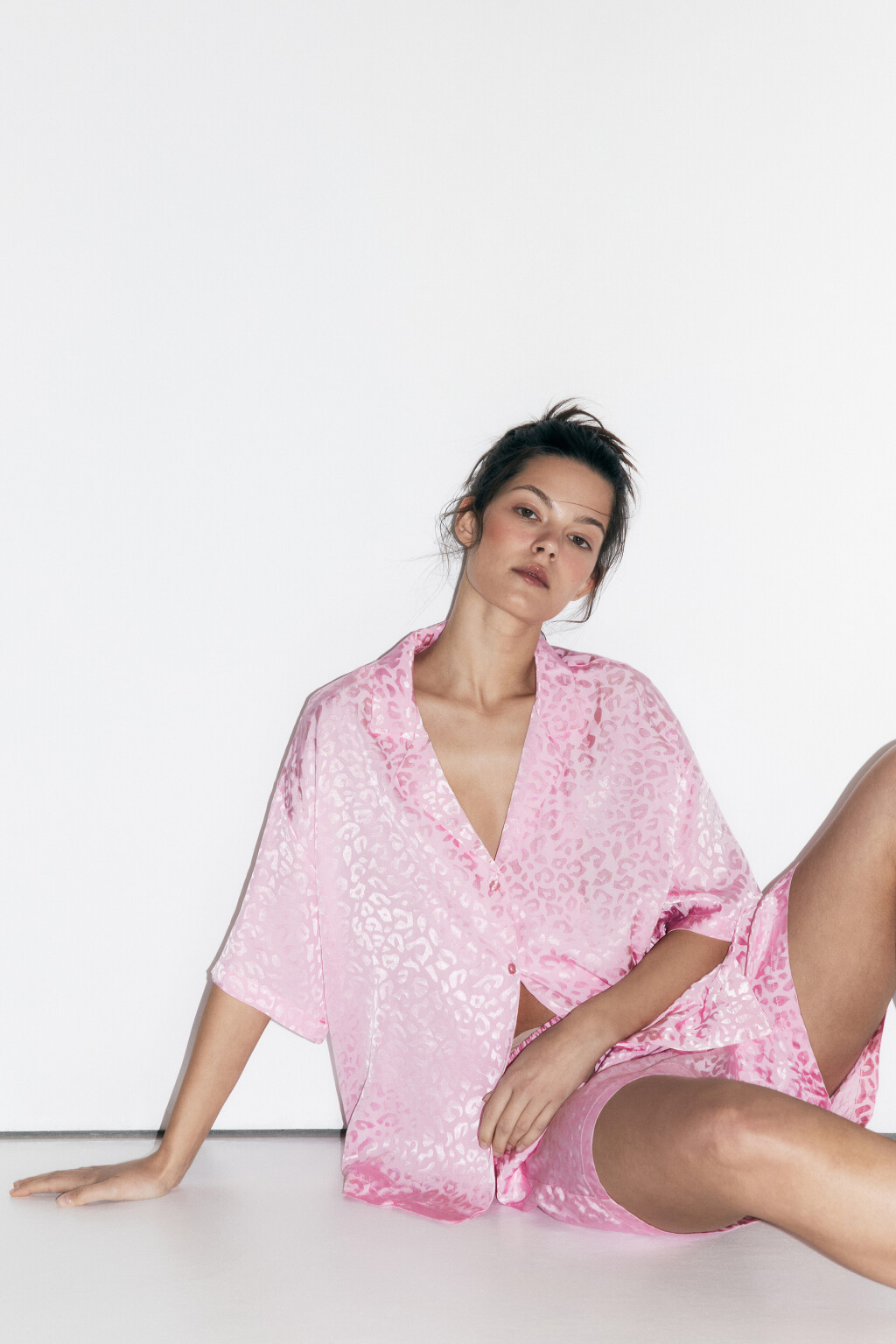 Блузка-рубашка домашняя из вискозы - цвет розовый - 2