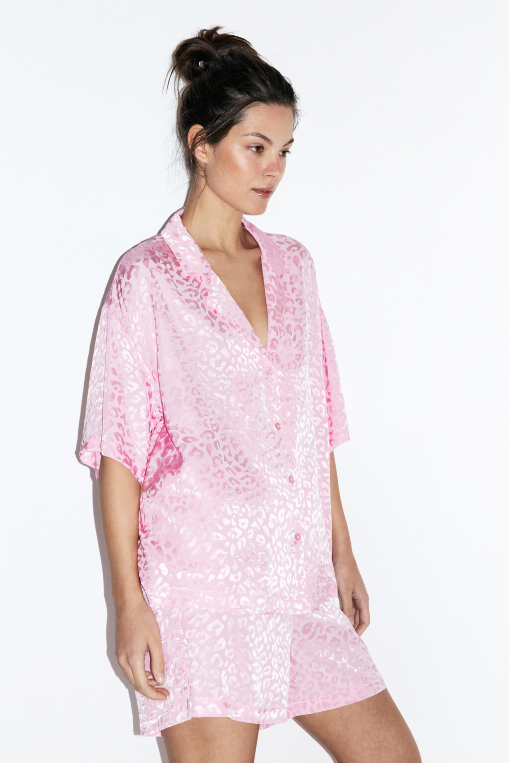Блузка-рубашка домашняя из вискозы - цвет розовый - 4