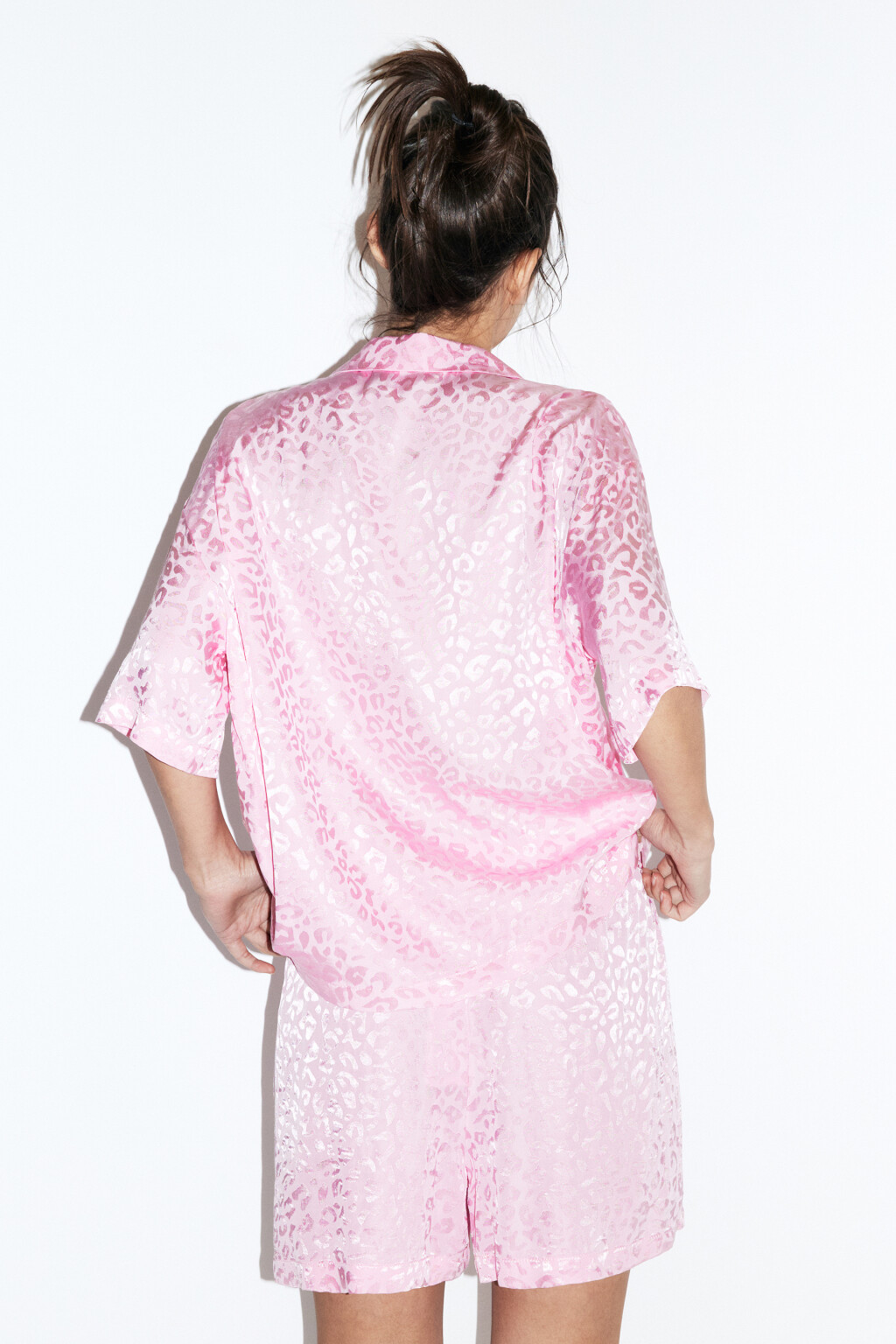 Блузка-рубашка домашняя из вискозы - цвет розовый - 5