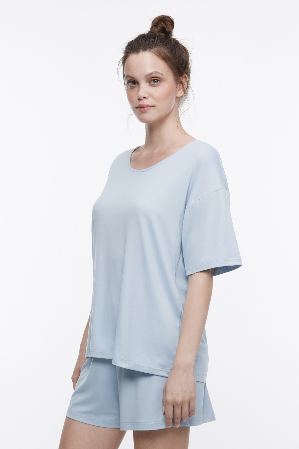 Футболка oversize домашняя трикотажная - цвет голубой - 3