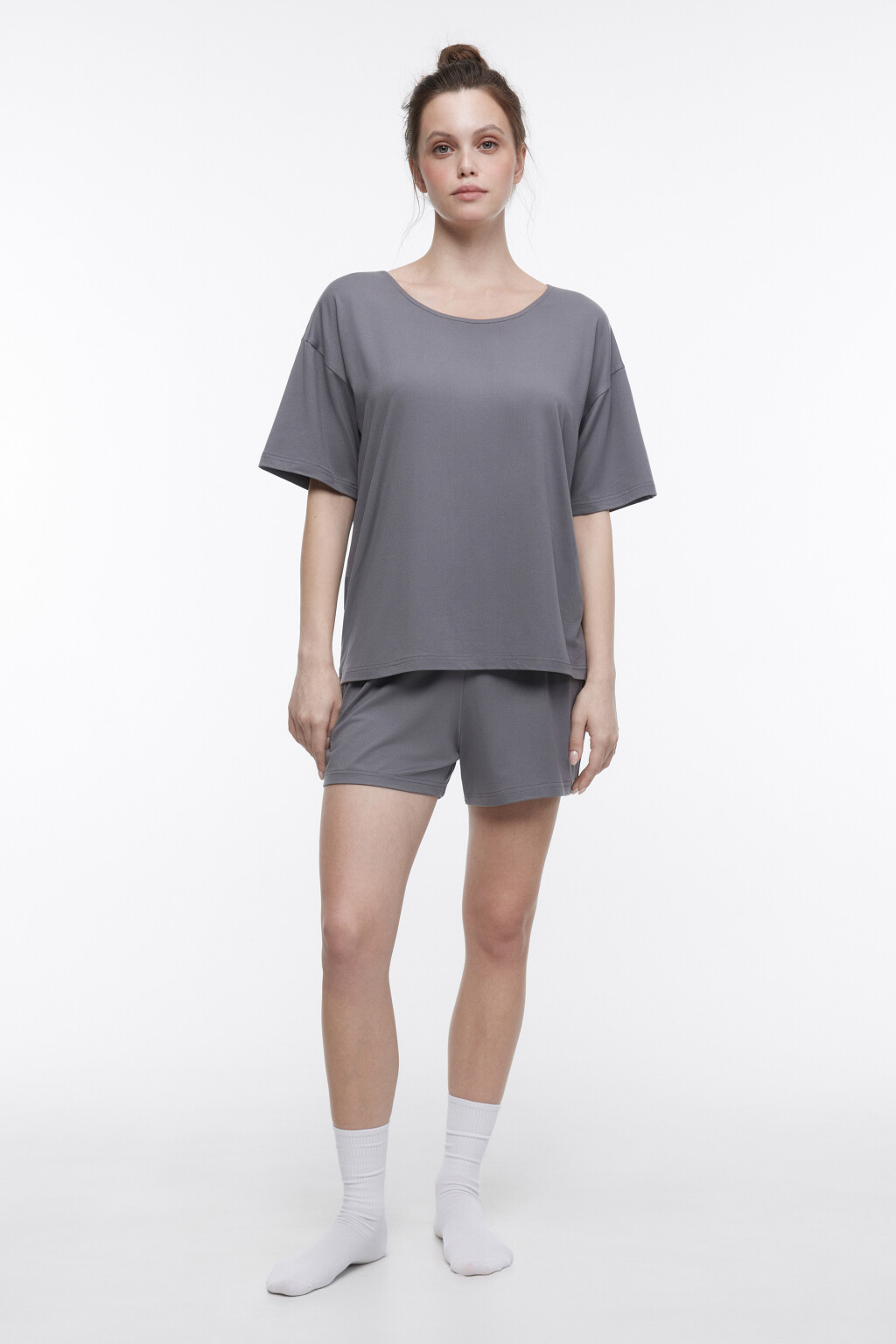Футболка oversize домашняя трикотажная - цвет серый - 5