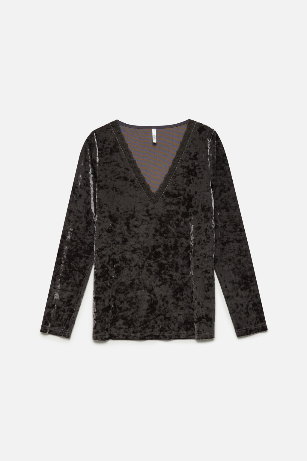 Лонгслив домашний бархатный с кружевом - цвет серый - 7