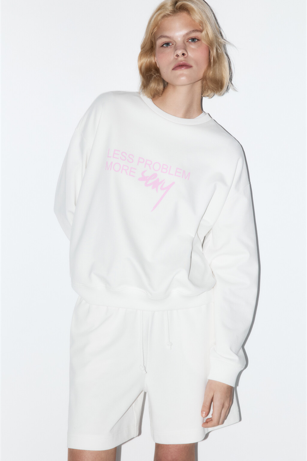 Свитшот домашний хлопковый с принтом - цвет белый - 1