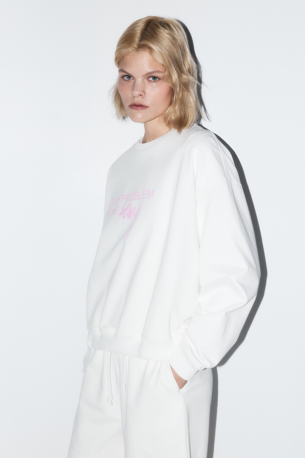 Свитшот домашний хлопковый с принтом - цвет белый - 3