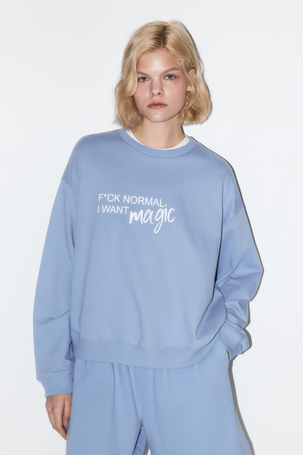 Свитшот домашний хлопковый с принтом - цвет голубой - 2