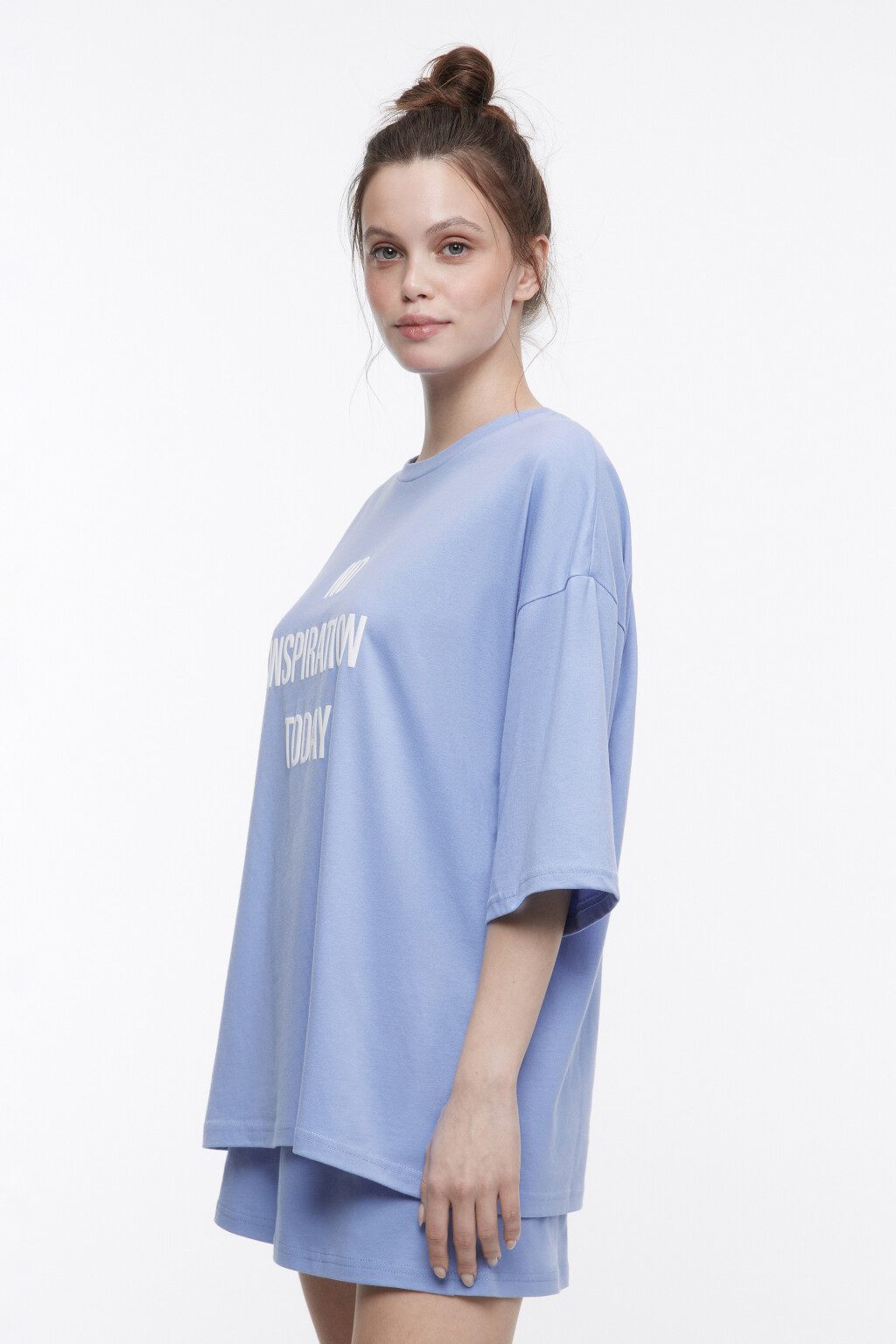 Пижама хлопковая с футболкой и шортами - цвет голубой - 2