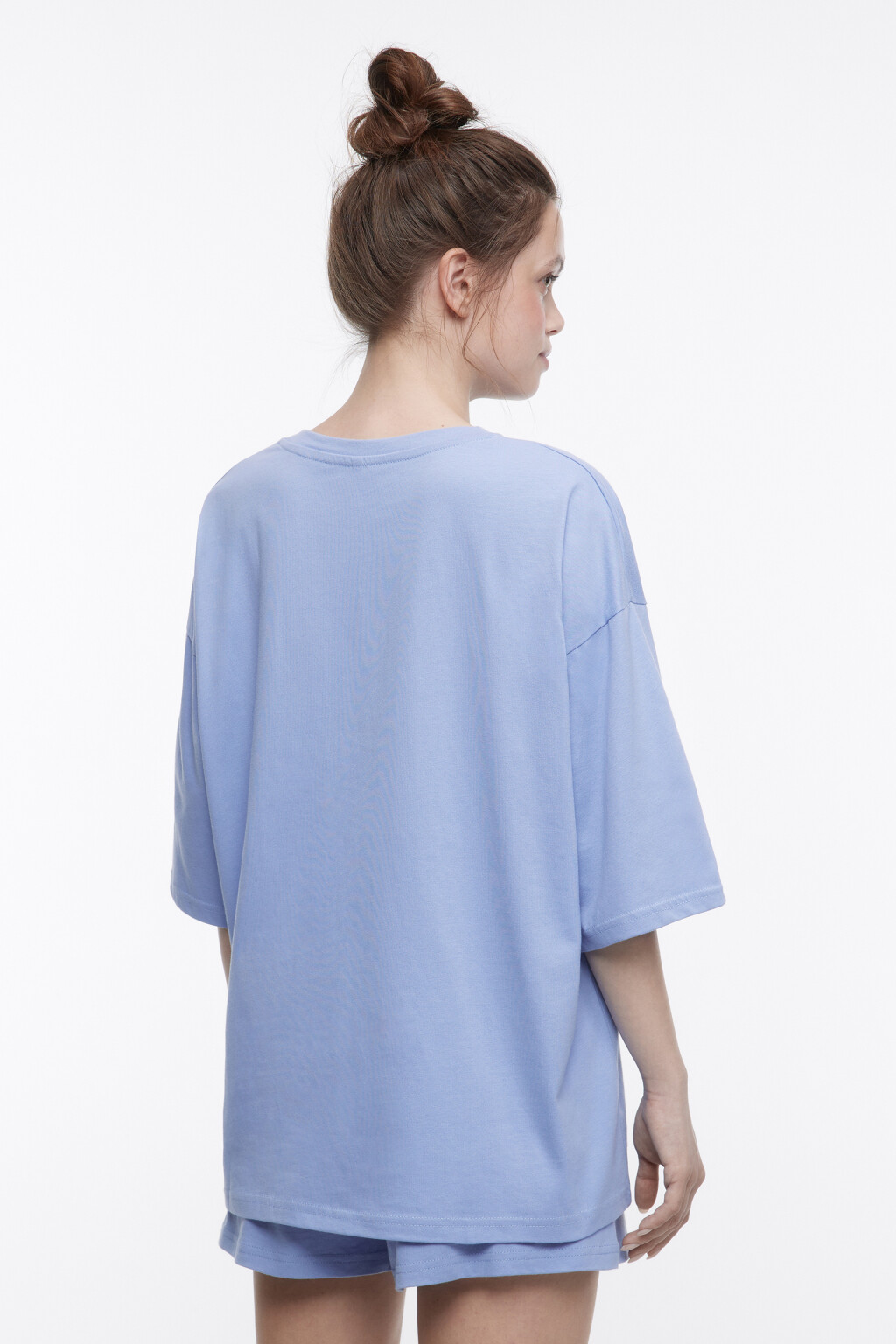 Пижама хлопковая с футболкой и шортами - цвет голубой - 3