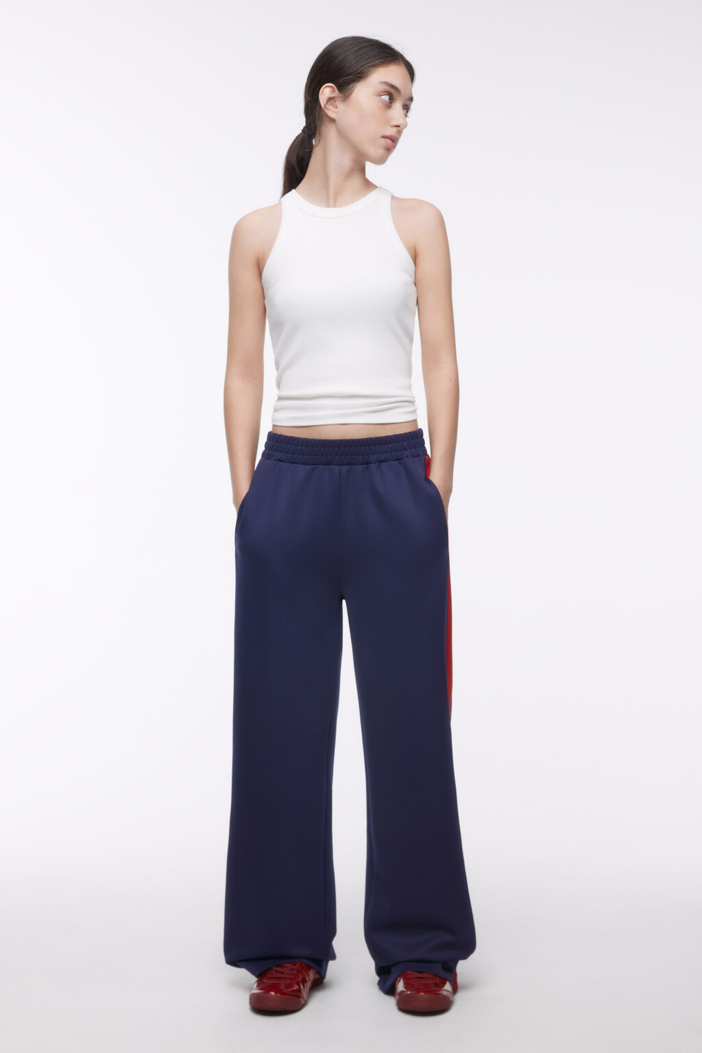 Брюки трикотажные с лампасами - цвет синий - 5