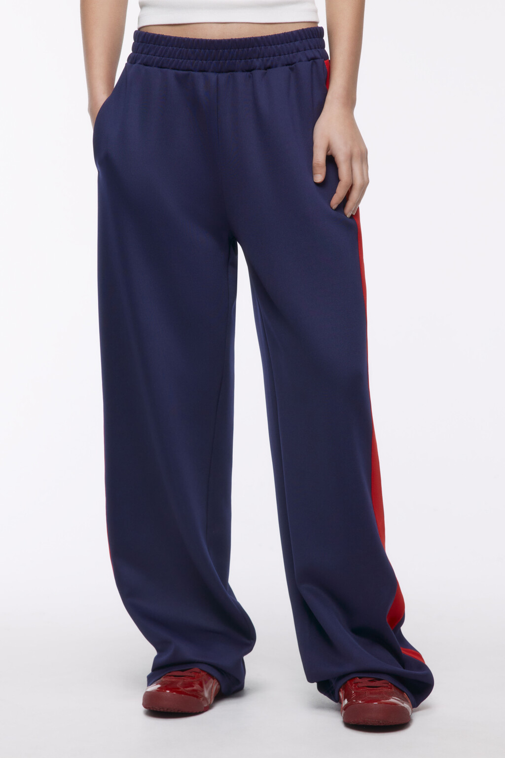 Брюки трикотажные с лампасами - цвет синий - 2