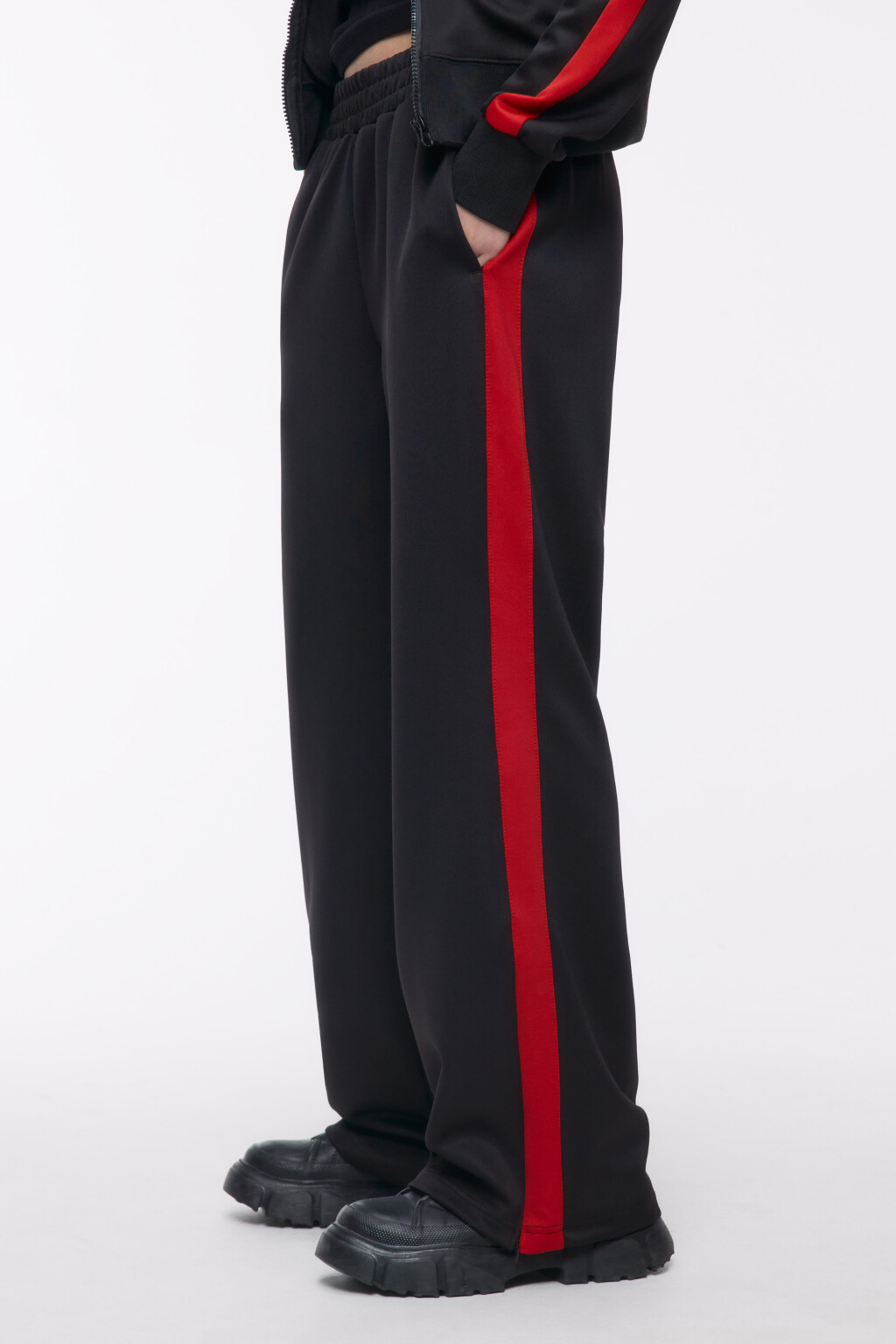 Брюки трикотажные с лампасами - цвет черный - 3