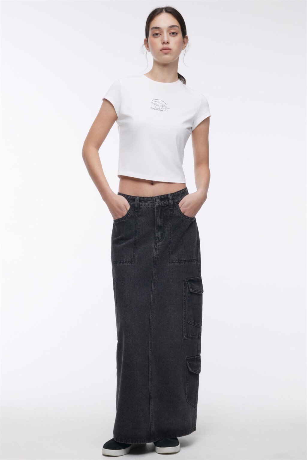 Футболка облегающая с принтом - цвет белый - 1