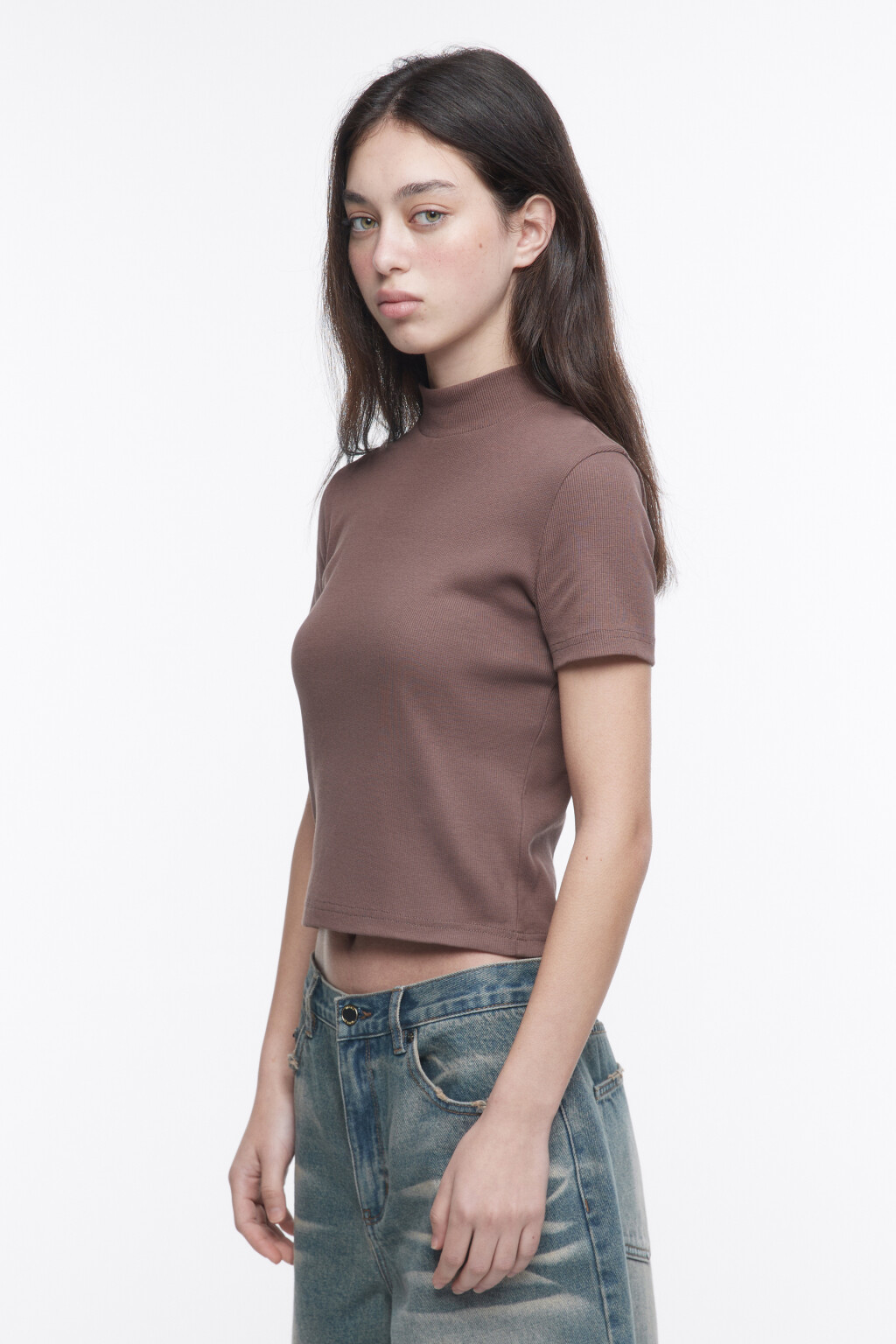 Футболка облегающая с воротником - цвет бежевый - 2