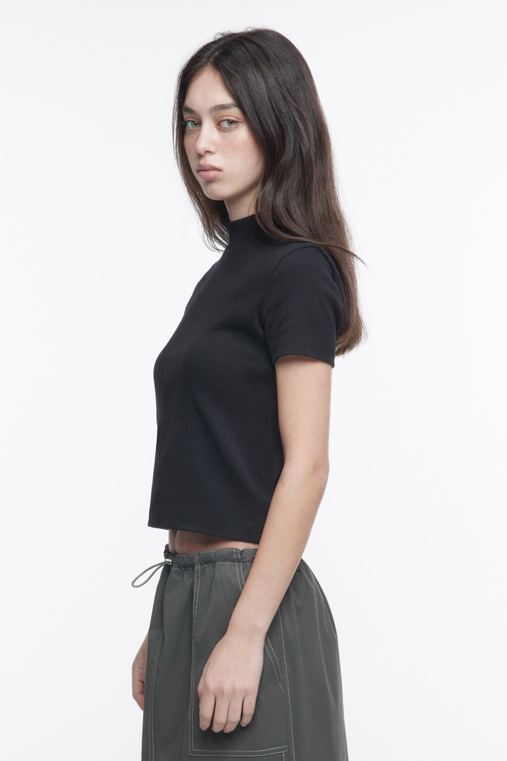 Футболка облегающая с воротником - цвет черный - 2