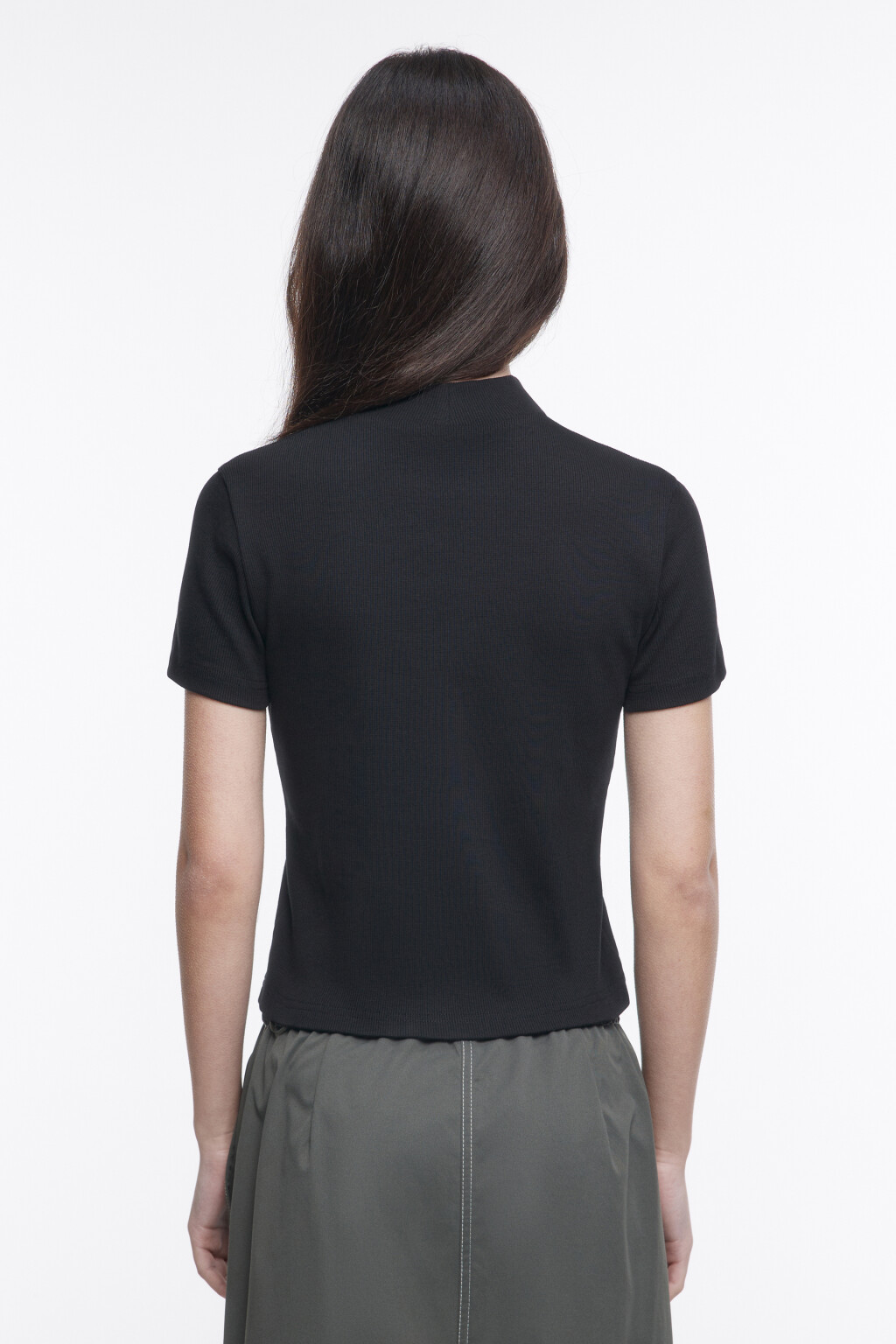 Футболка облегающая с воротником - цвет черный - 3