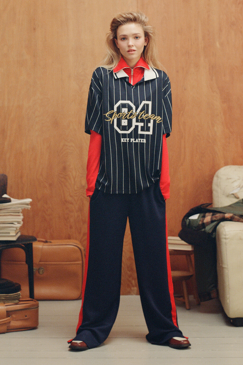 Футболка oversize с воротником-поло и принтом - цвет синий - 7