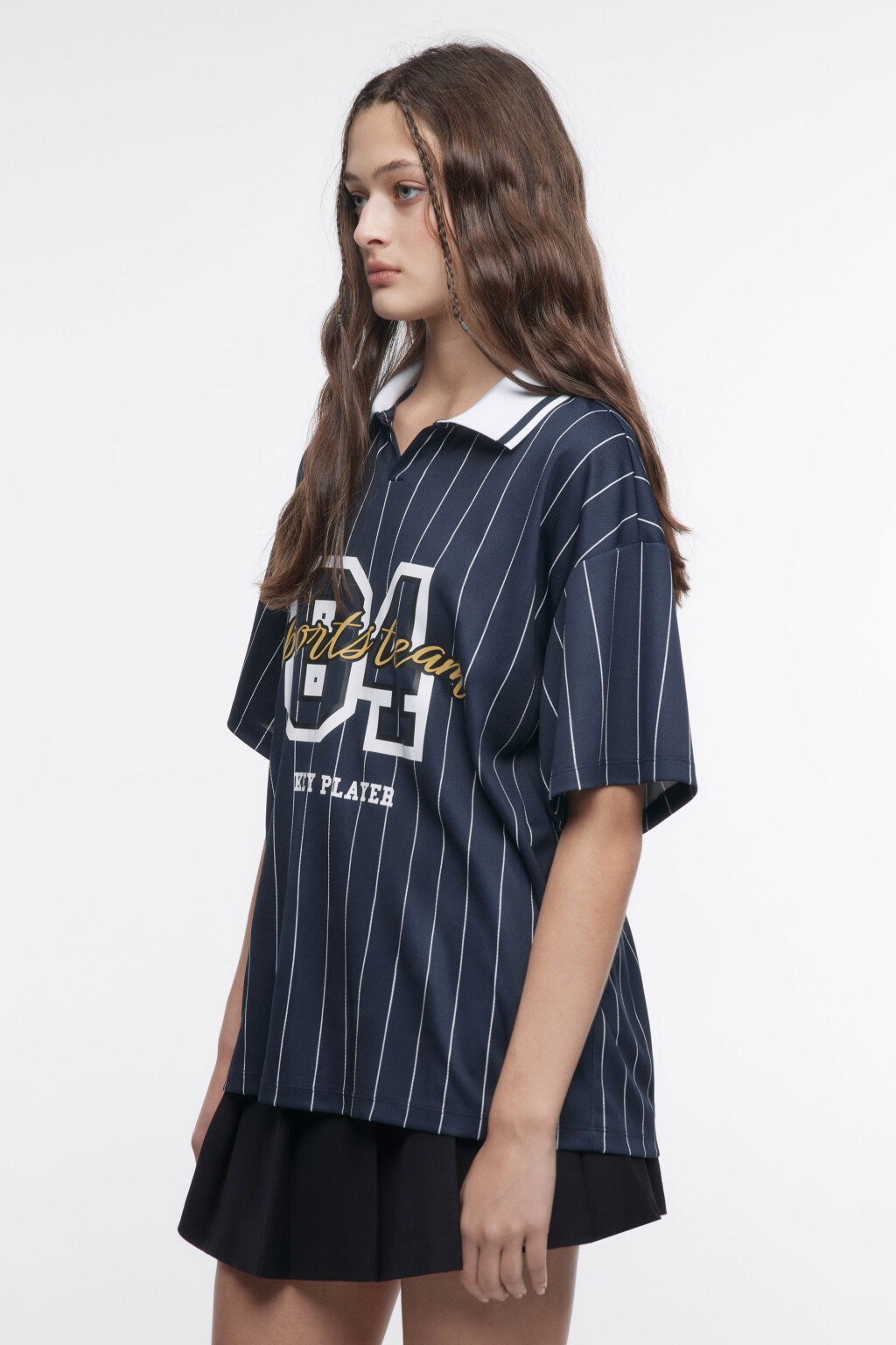 Футболка oversize с воротником-поло и принтом - цвет синий - 3