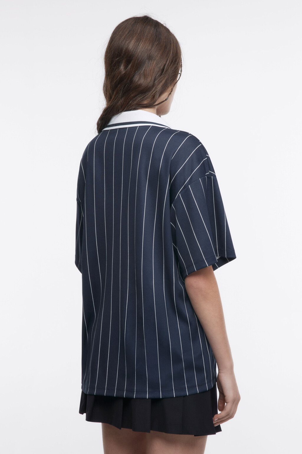 Футболка oversize с воротником-поло и принтом - цвет синий - 4