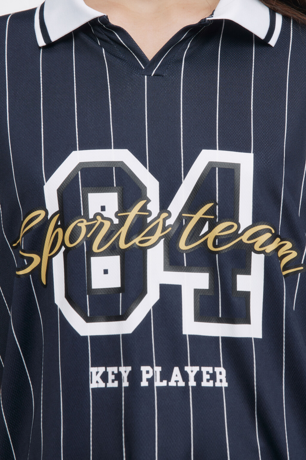 Футболка oversize с воротником-поло и принтом - цвет синий - 5