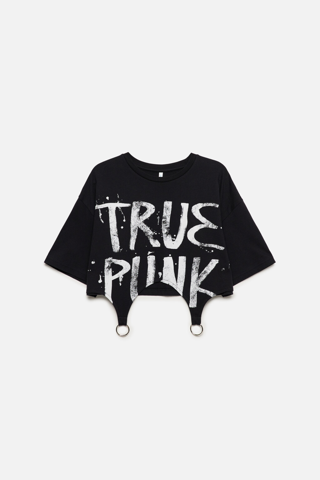 Футболка укороченная с декоративными кольцами - цвет черный - 8