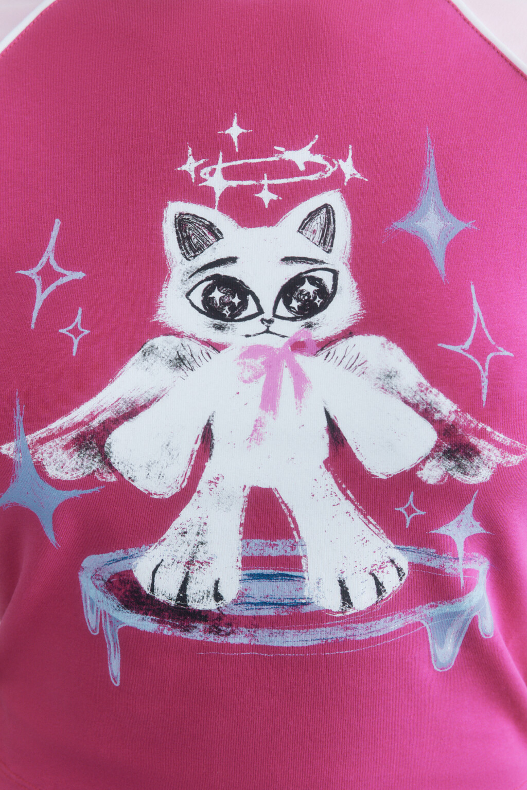Футболка укороченная с котиком-ангелом - цвет розовый - 5