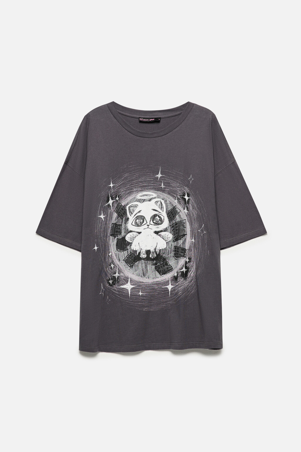 Футболка oversize с котиком-ангелом - цвет серый - 8