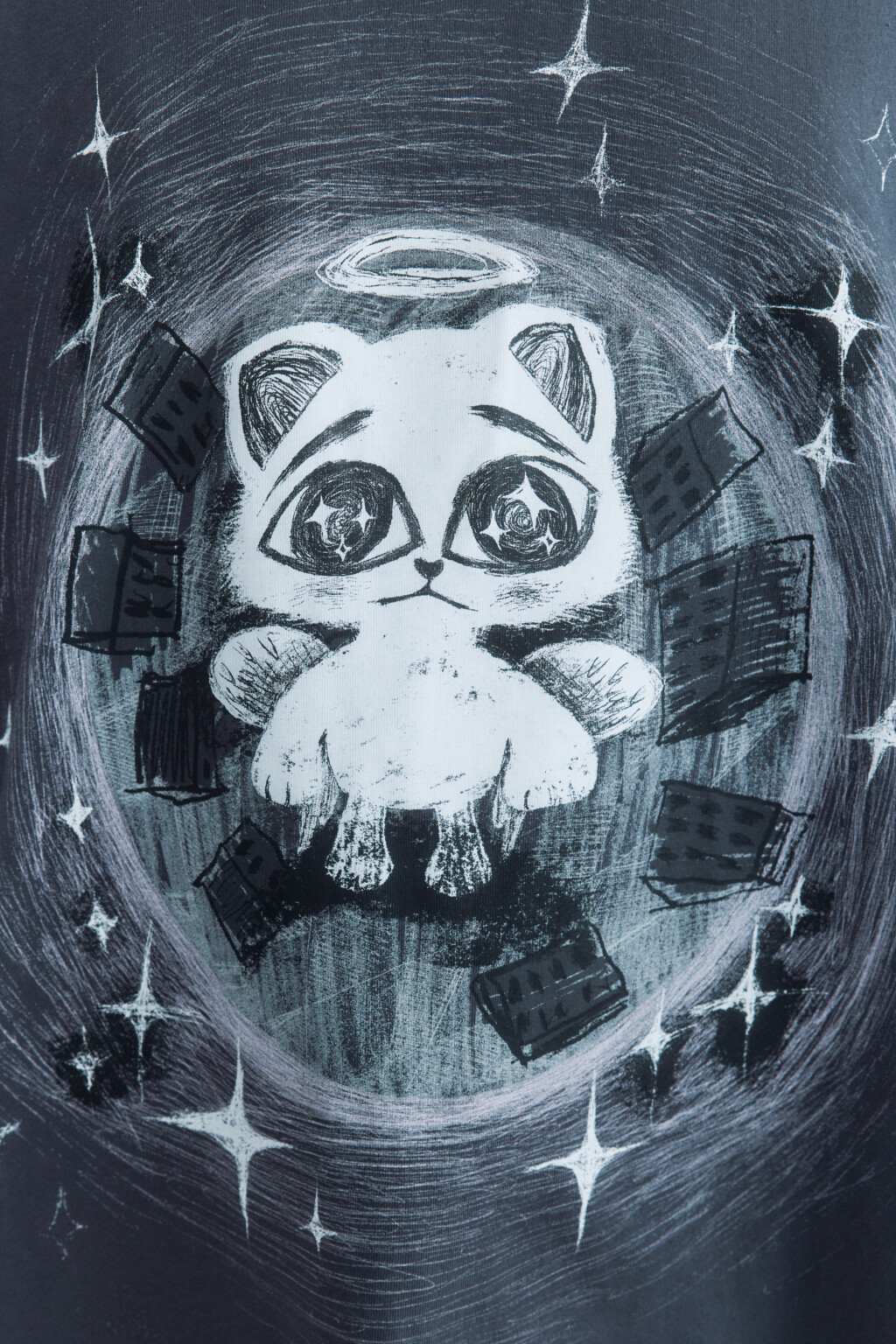 Футболка oversize с котиком-ангелом - цвет серый - 5