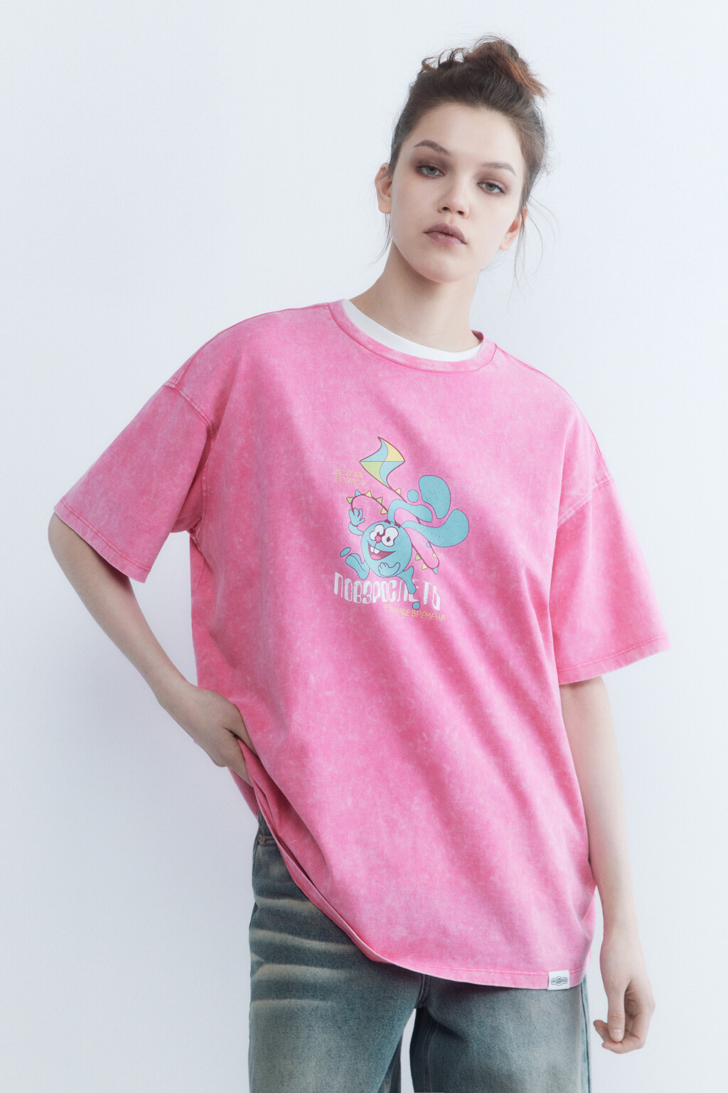 Футболка oversize с принтом Смешарики - цвет розовый - 1