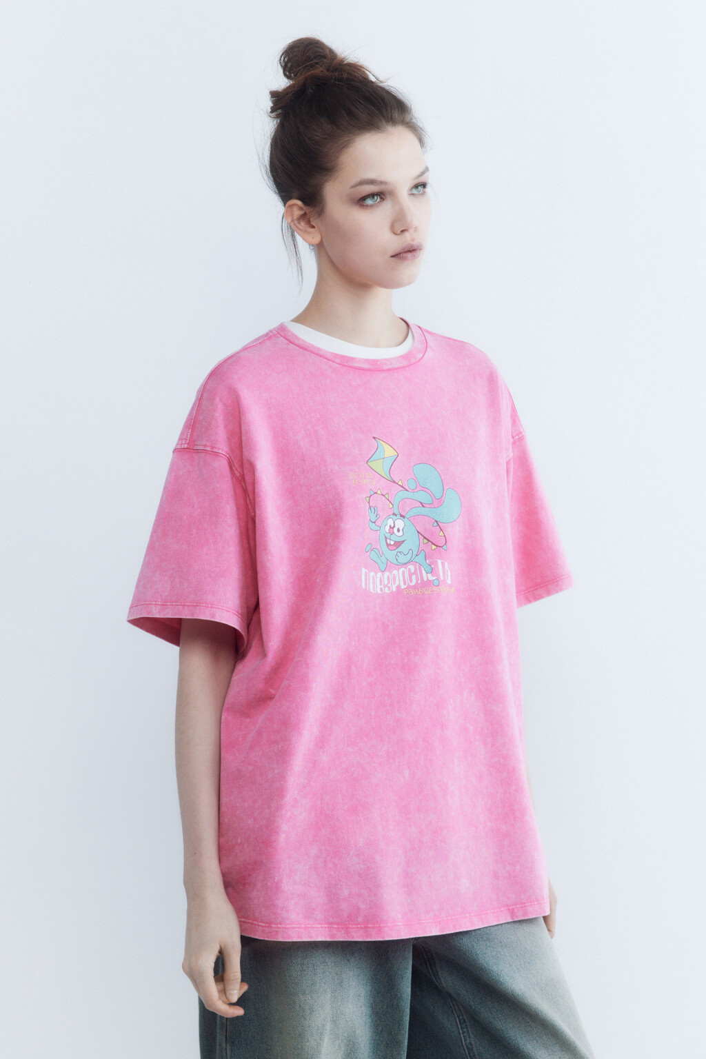 Футболка oversize с принтом Смешарики - цвет розовый - 2