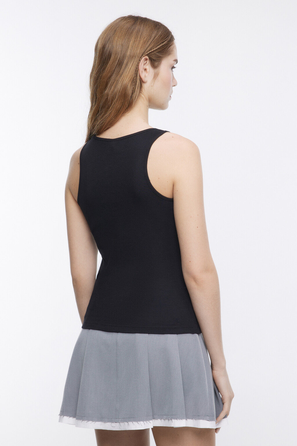 Майка хлопковая на широких бретелях - цвет черный - 4