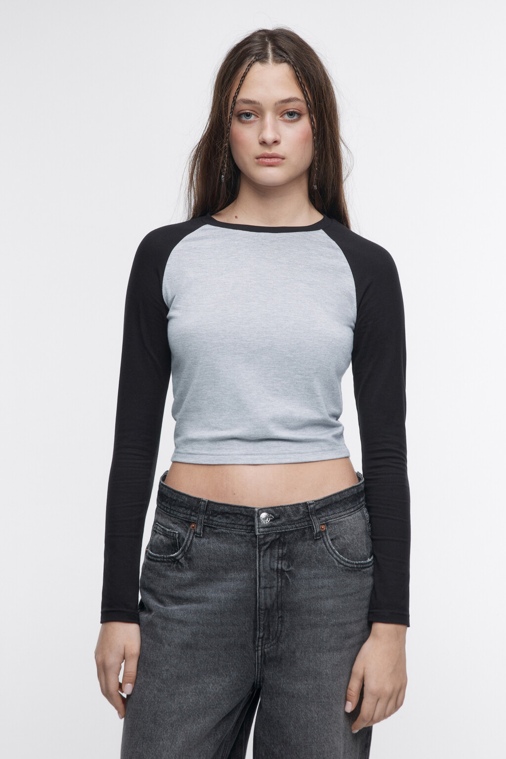 Лонгслив облегающий с рукавами-реглан - цвет черный - 1