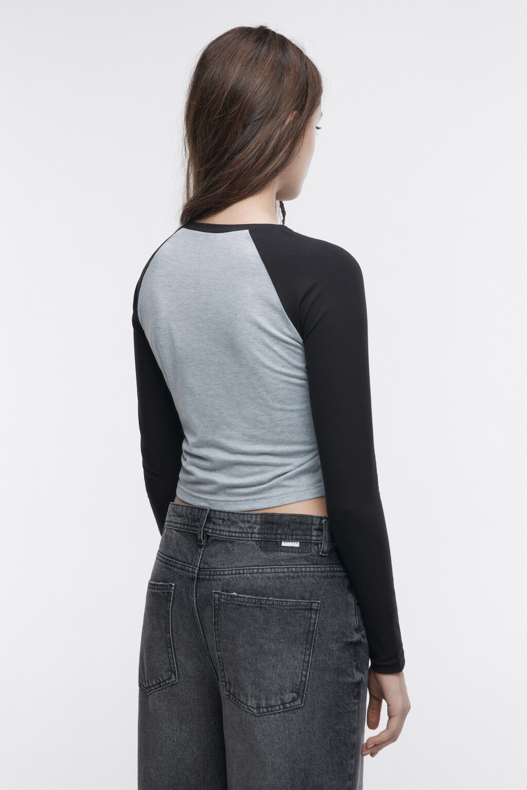 Лонгслив облегающий с рукавами-реглан - цвет черный - 3