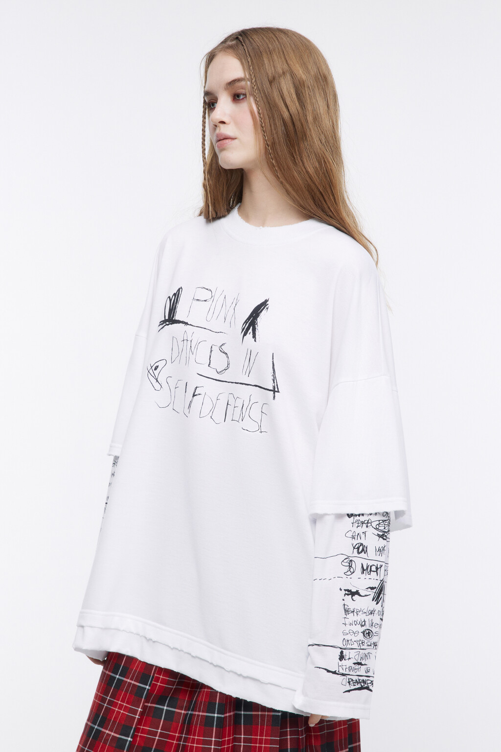 Лонгслив oversize с двойными рукавами и принтом - цвет белый - 3