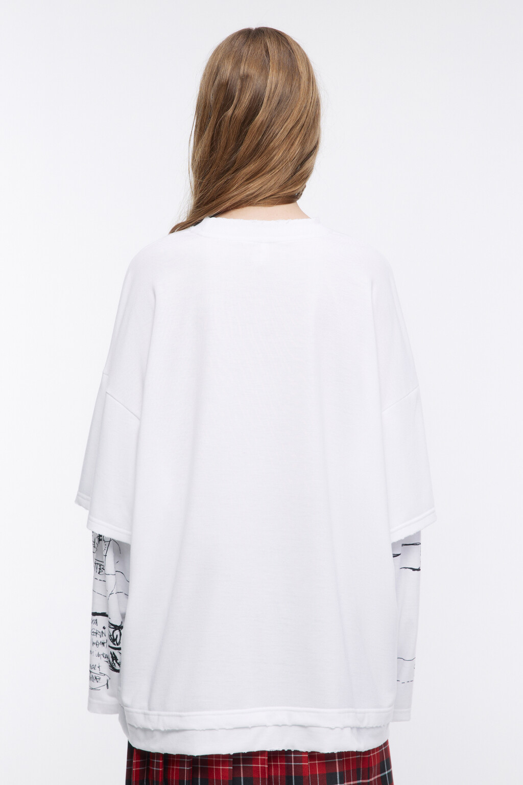Лонгслив oversize с двойными рукавами и принтом - цвет белый - 4