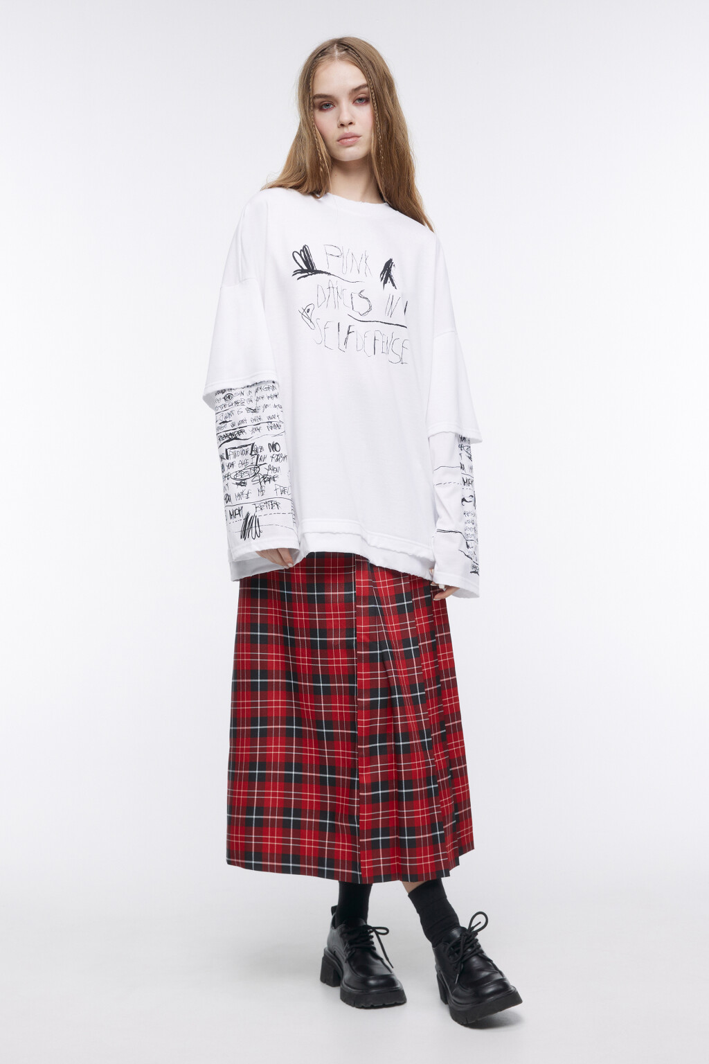 Лонгслив oversize с двойными рукавами и принтом - цвет белый - 5