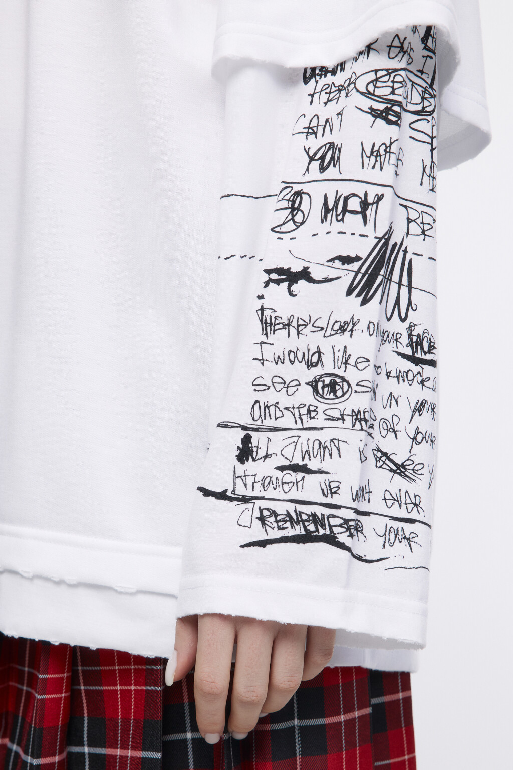 Лонгслив oversize с двойными рукавами и принтом - цвет белый - 7