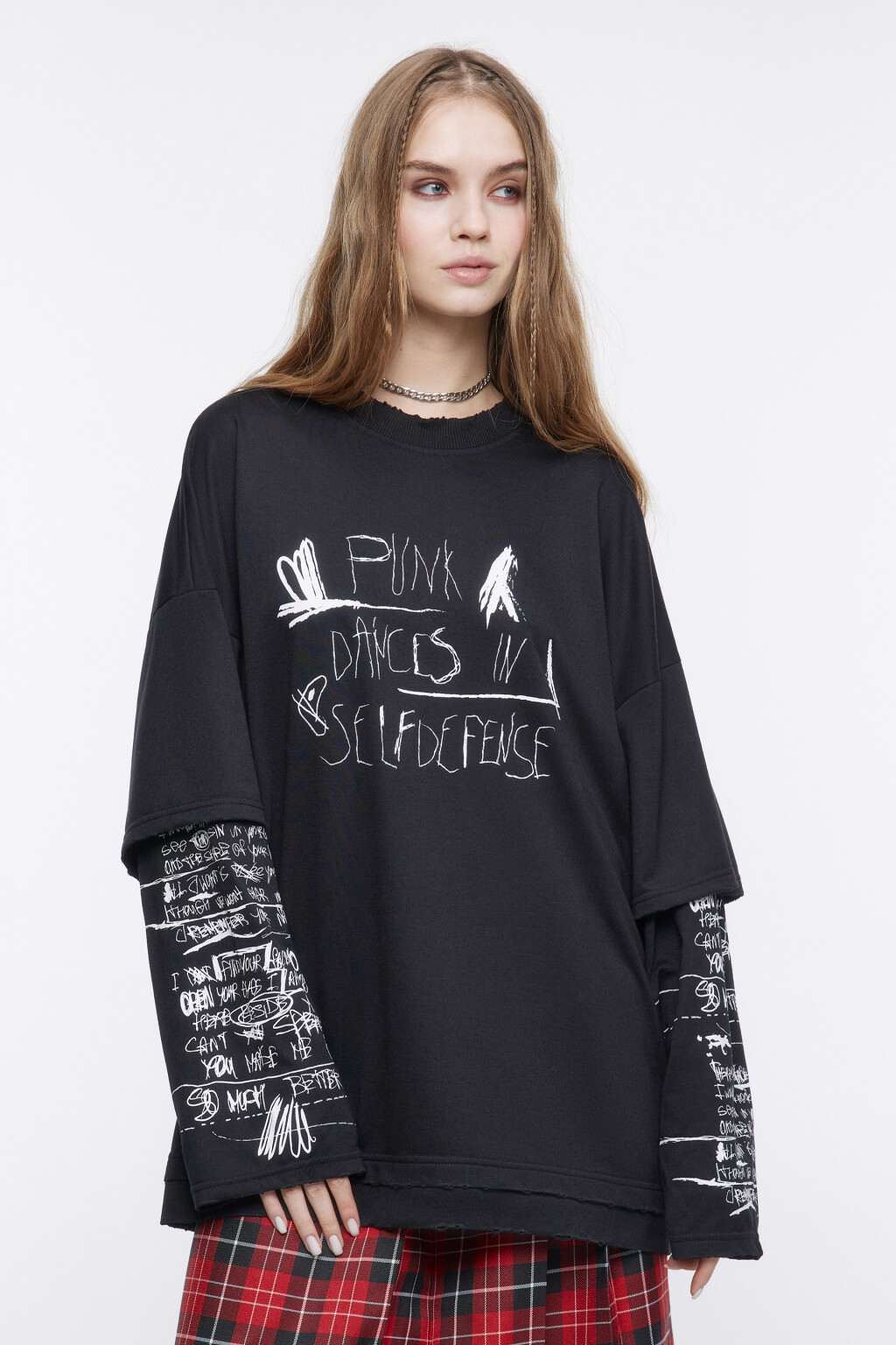 Лонгслив oversize с двойными рукавами и принтом - цвет черный - 2